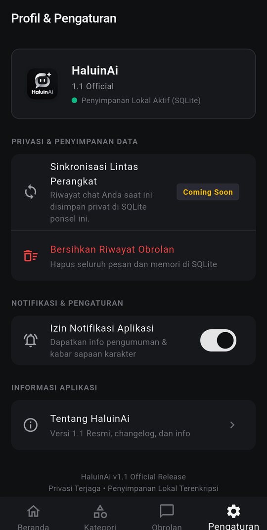 Halaman Profil & Pengaturan HaluinAi